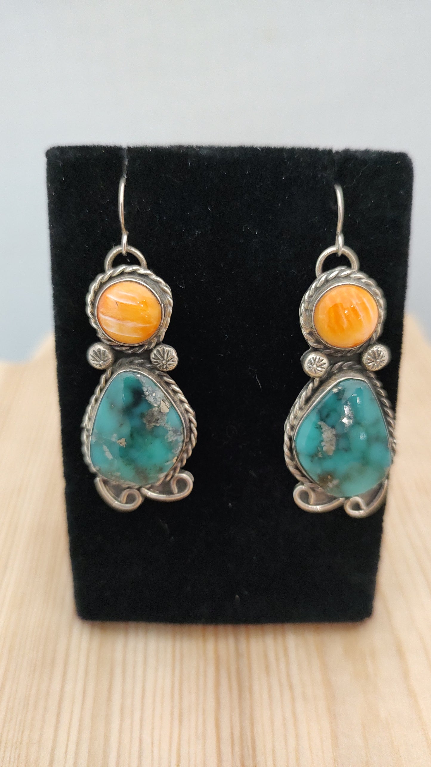 Persian Turquoise and Spiny Oyster Earrings