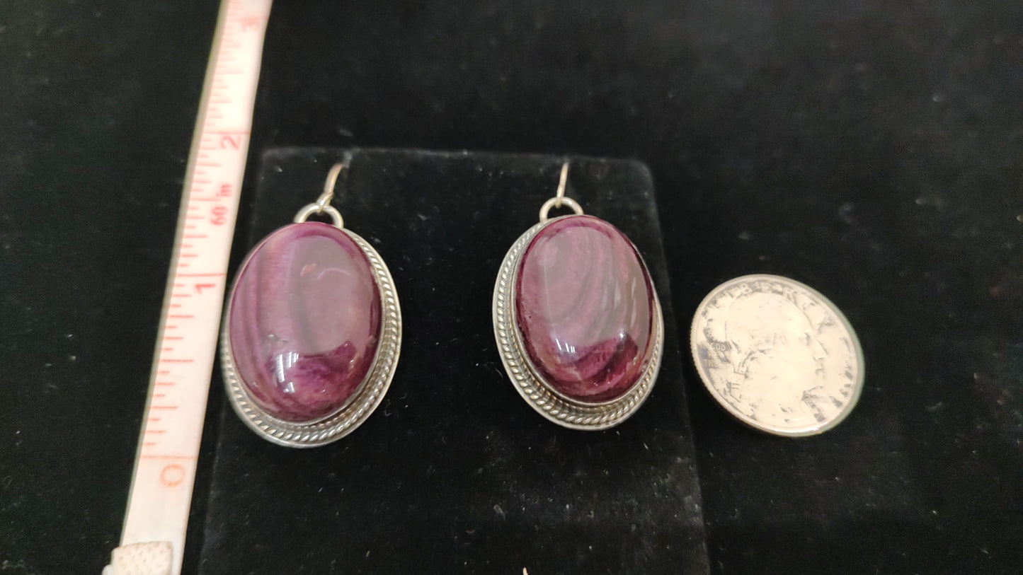 Purple Spiny Oyster on Silver Dangle Earrings