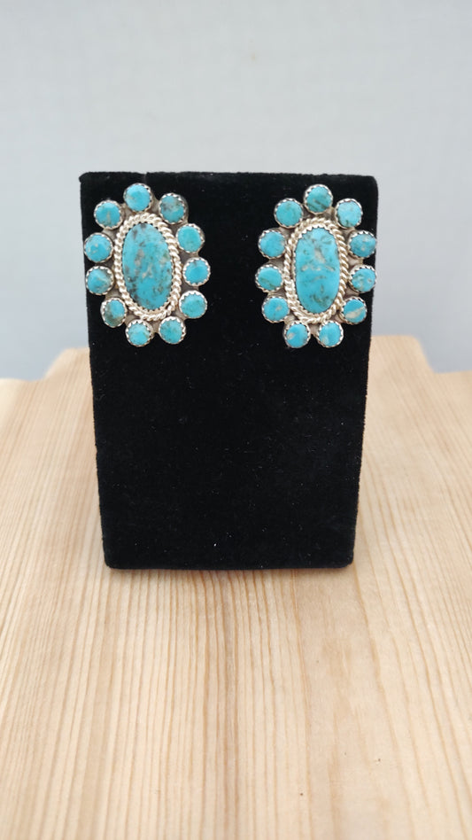 Natural Kingman Turquoise Cluster Post Earrings by Irvin Tsosie, Navajo