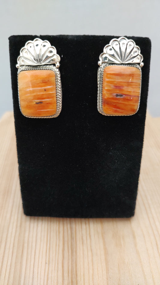 Spiny Oyster Rectangles on Post Earrings