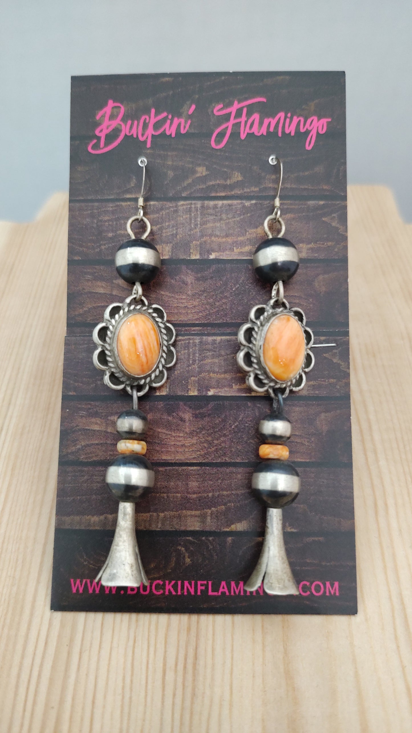 Oval Spiny Oyster with Buckin Pearls and Squash Blossom on Hook Earrings