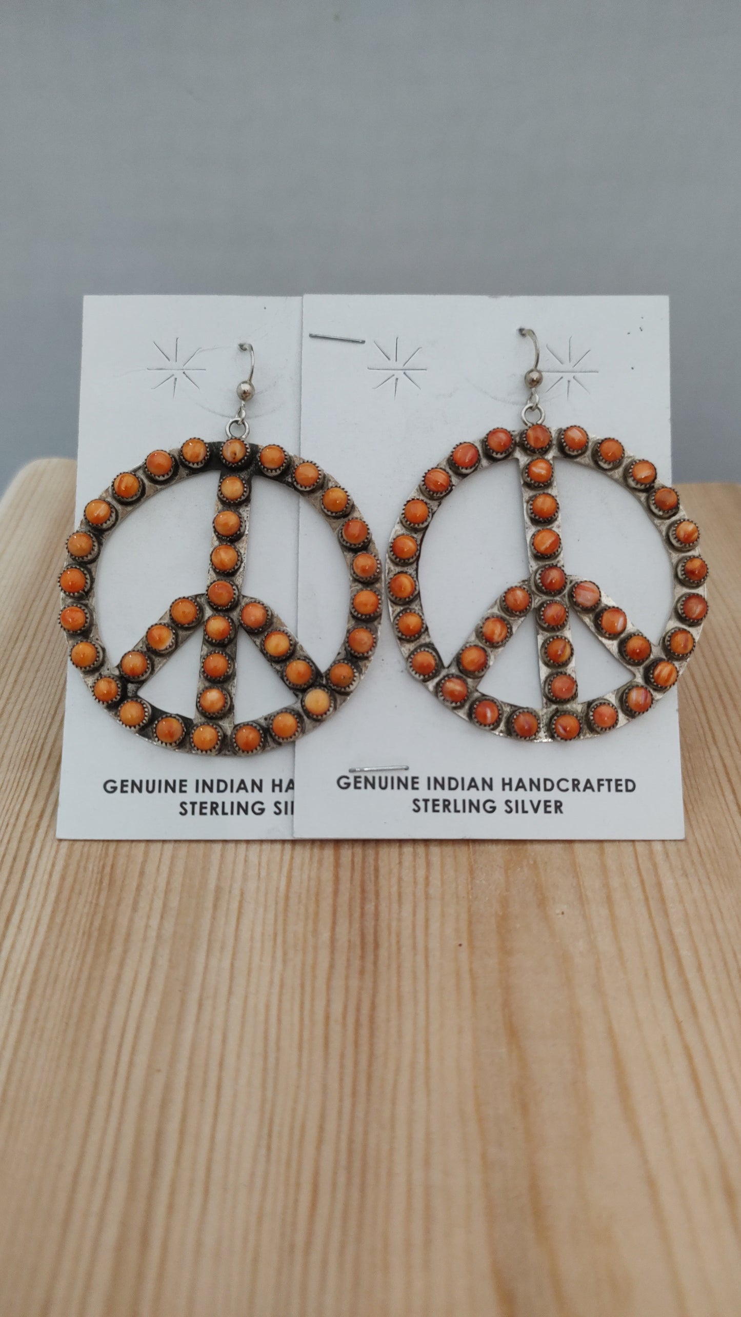 Large Peace Sign with Spiny Oyster on Hook Earrings