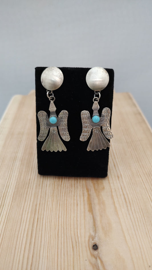 Sterling Silver Bird with Sleeping Beauty Turquoise Earrings