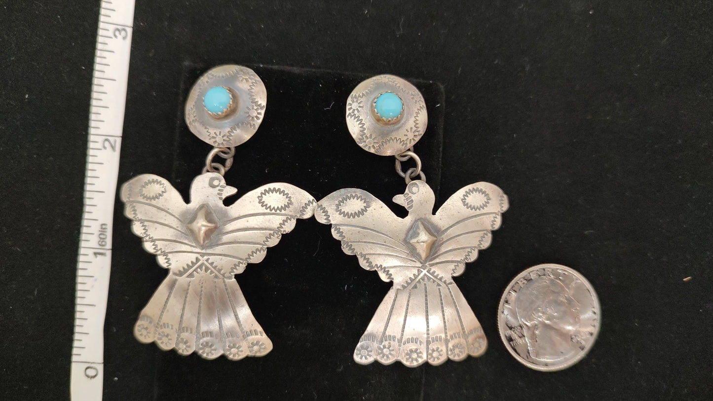 Sterling Silver Bird with Sleeping Beauty Turquoise Earrings