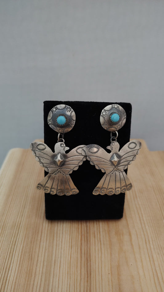 Sterling Silver Bird with Sleeping Beauty Turquoise Earrings