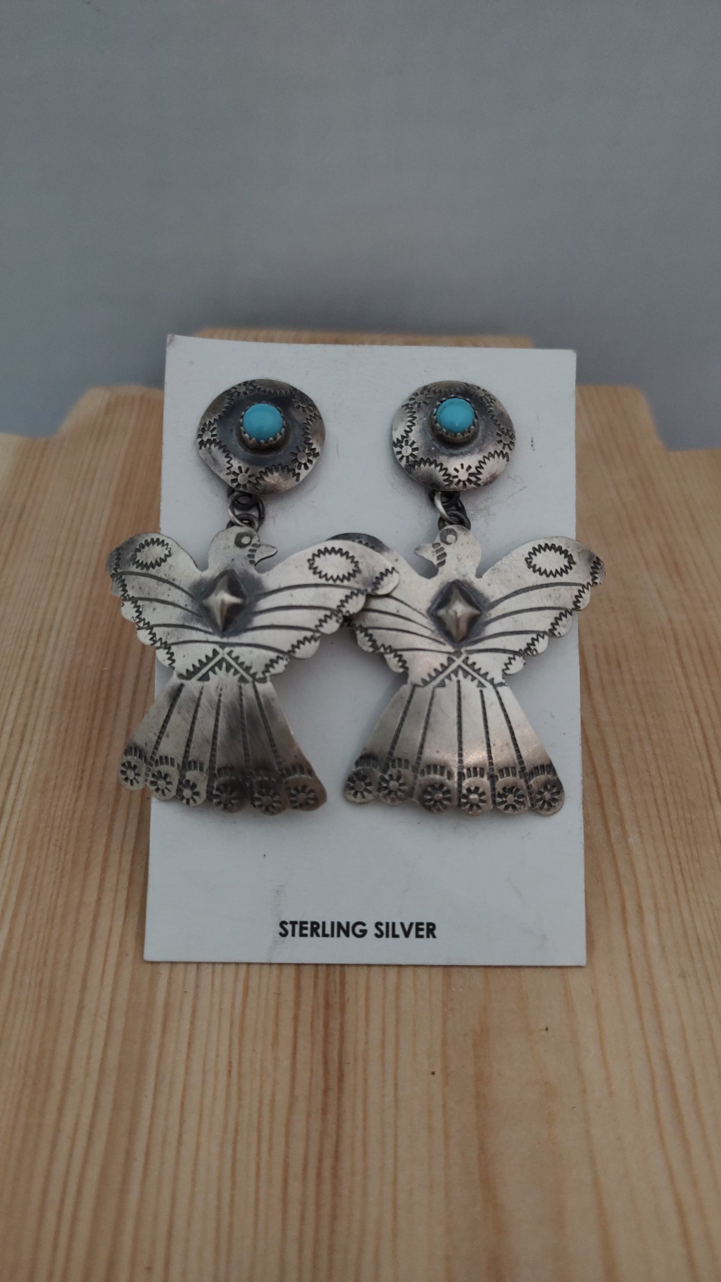 Sterling Silver Bird with Sleeping Beauty Turquoise Earrings