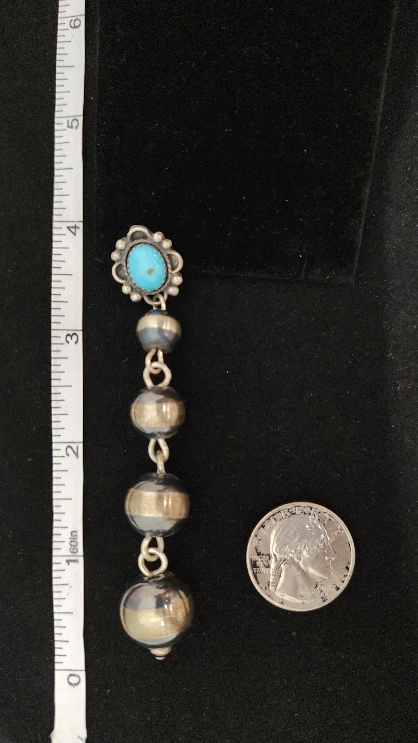 Oval Sleeping Beauty with Navajo Pearls on Post Earrings