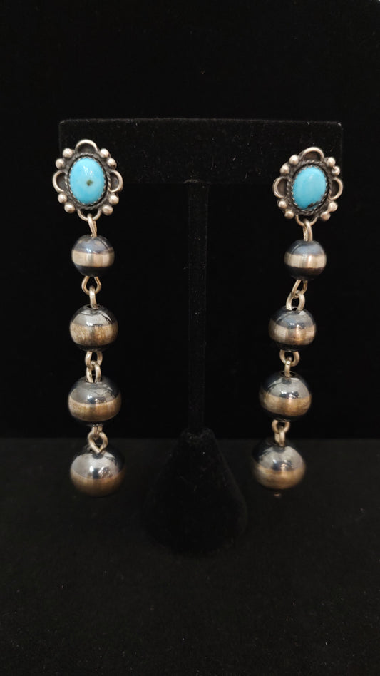 A Sleeping Beauty Turquoise with Navajo Pearls on Post Earrings