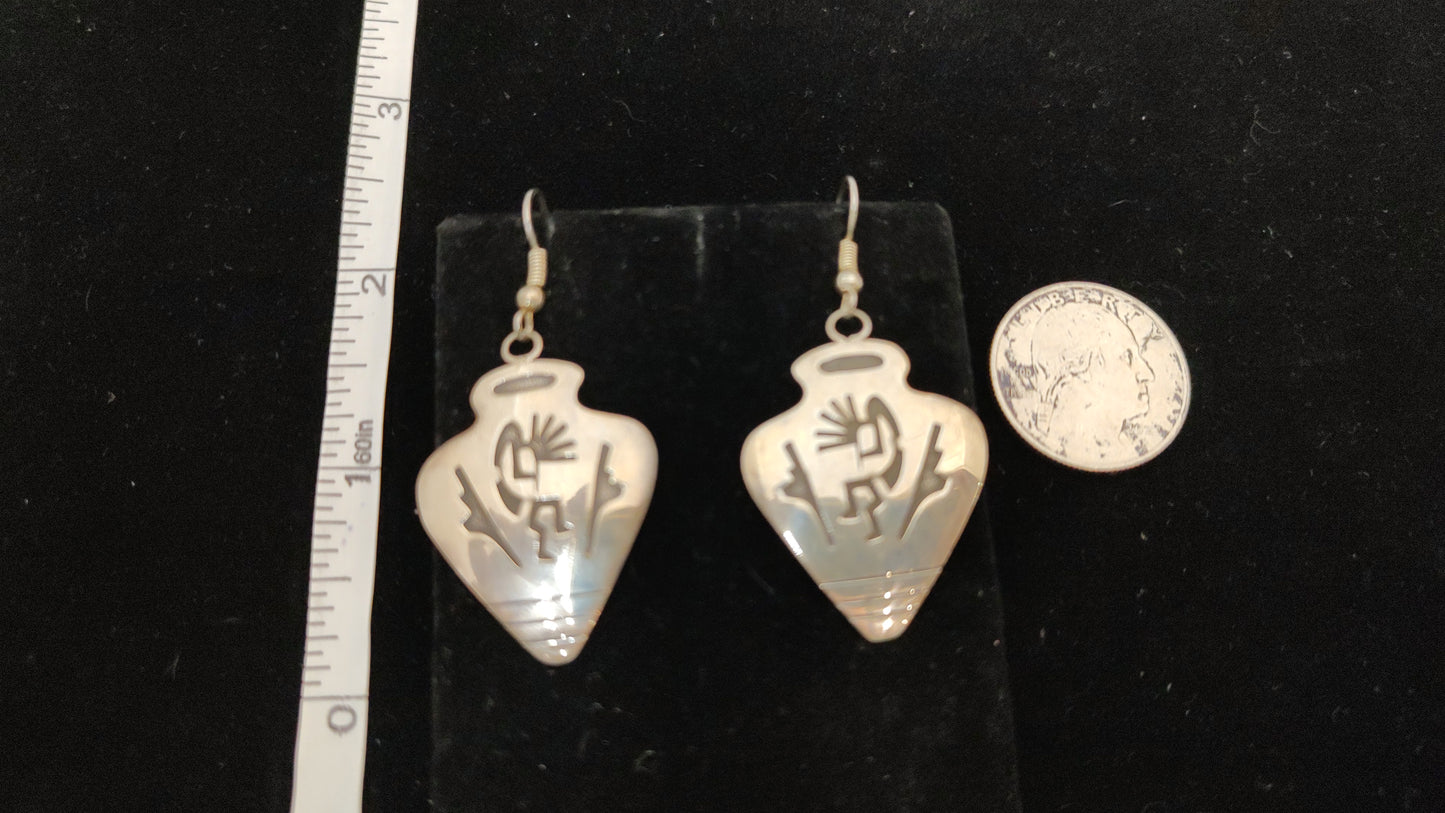 Silver Kokopelli Vase Dangle Hook Earrings