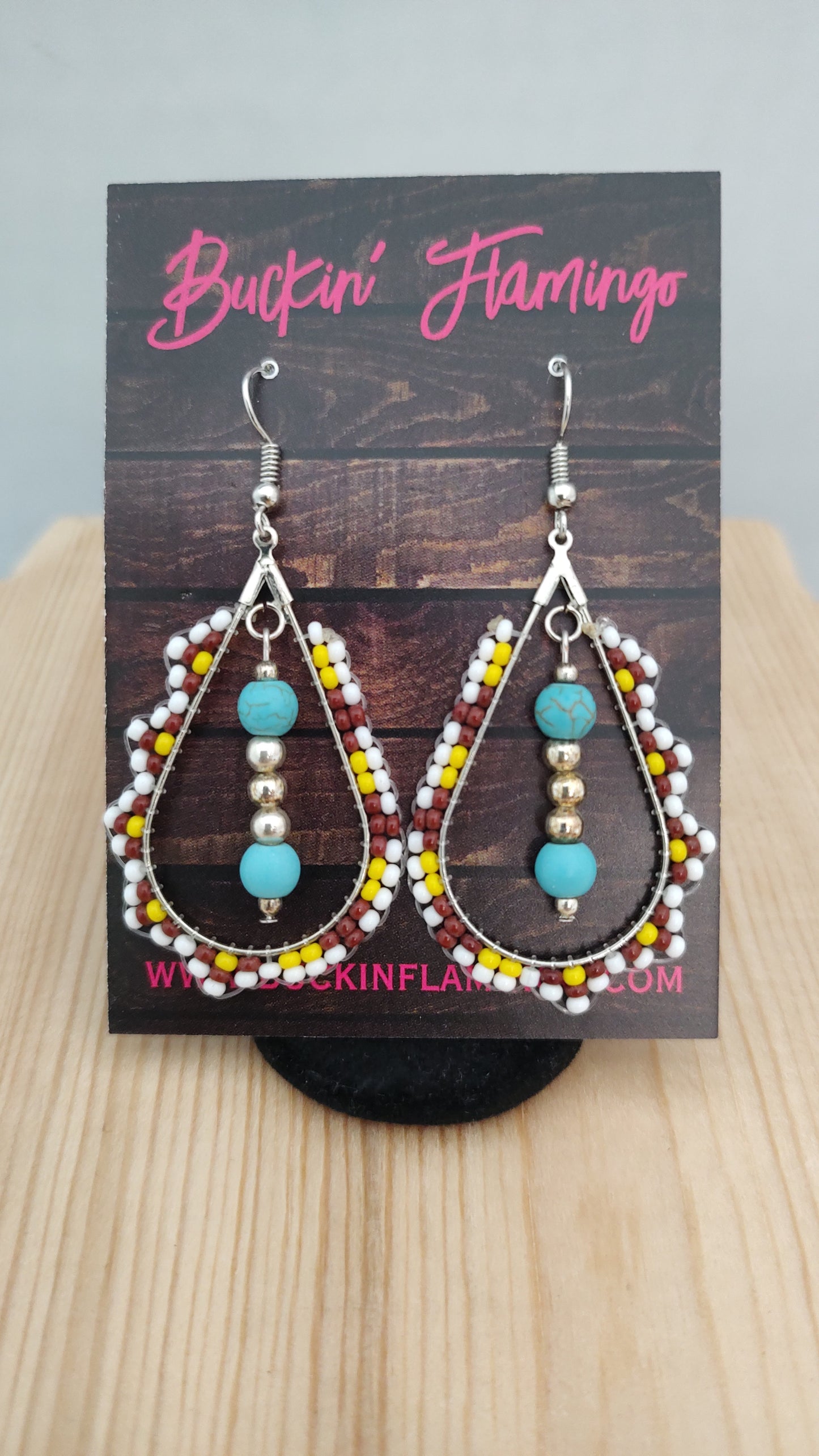 Seed Bead Teardrop Dangle with Turquoise on Hook Earrings