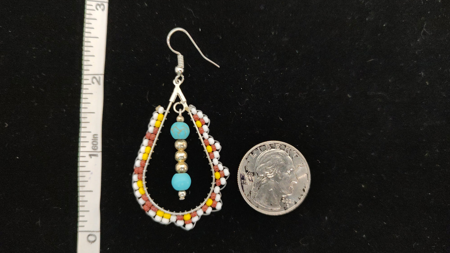 Seed Bead Teardrop Dangle with Turquoise on Hook Earrings