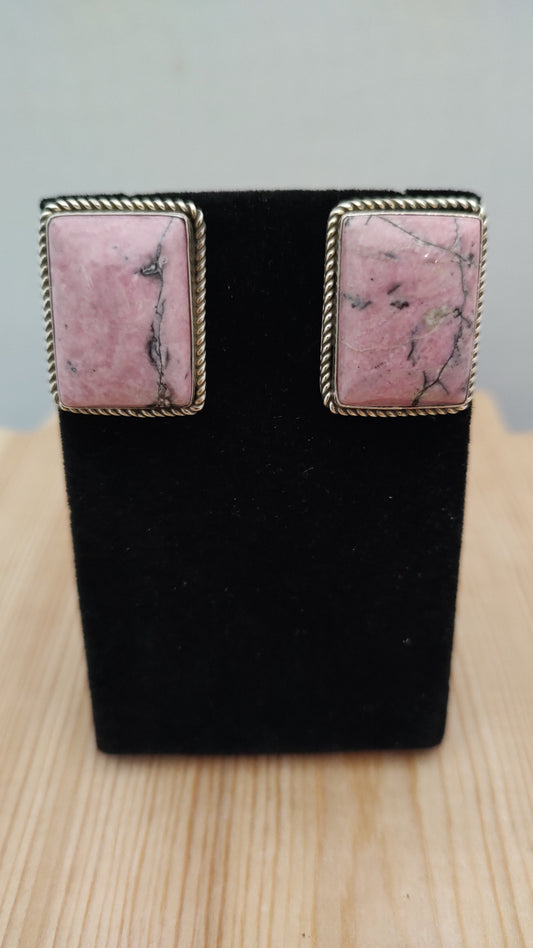 Rhodonite Rectangle Post Earrings