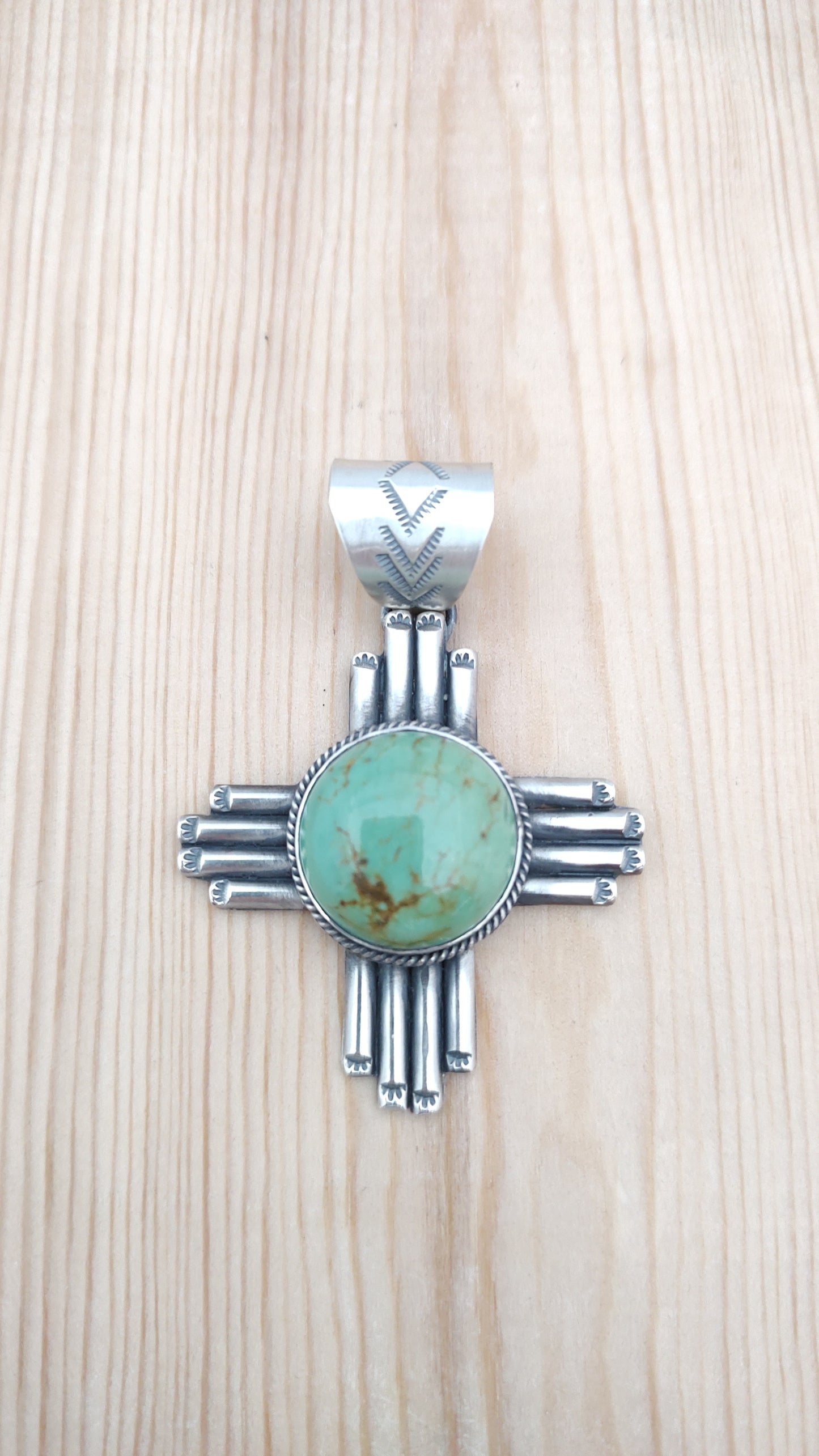 Emerald Valley Turquoise on Santa Fe Cross Pendant