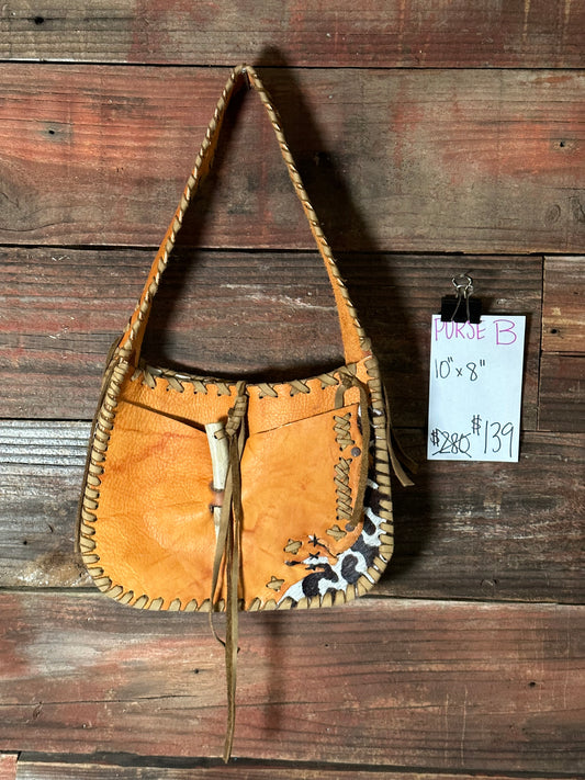 Tan Leather Purse with Leopard Hair on Hide