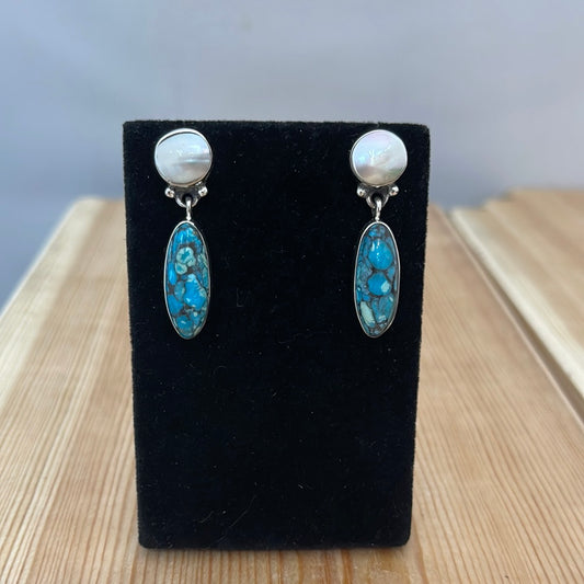 Mother of Pearl & Mosaic Turquoise Earrings