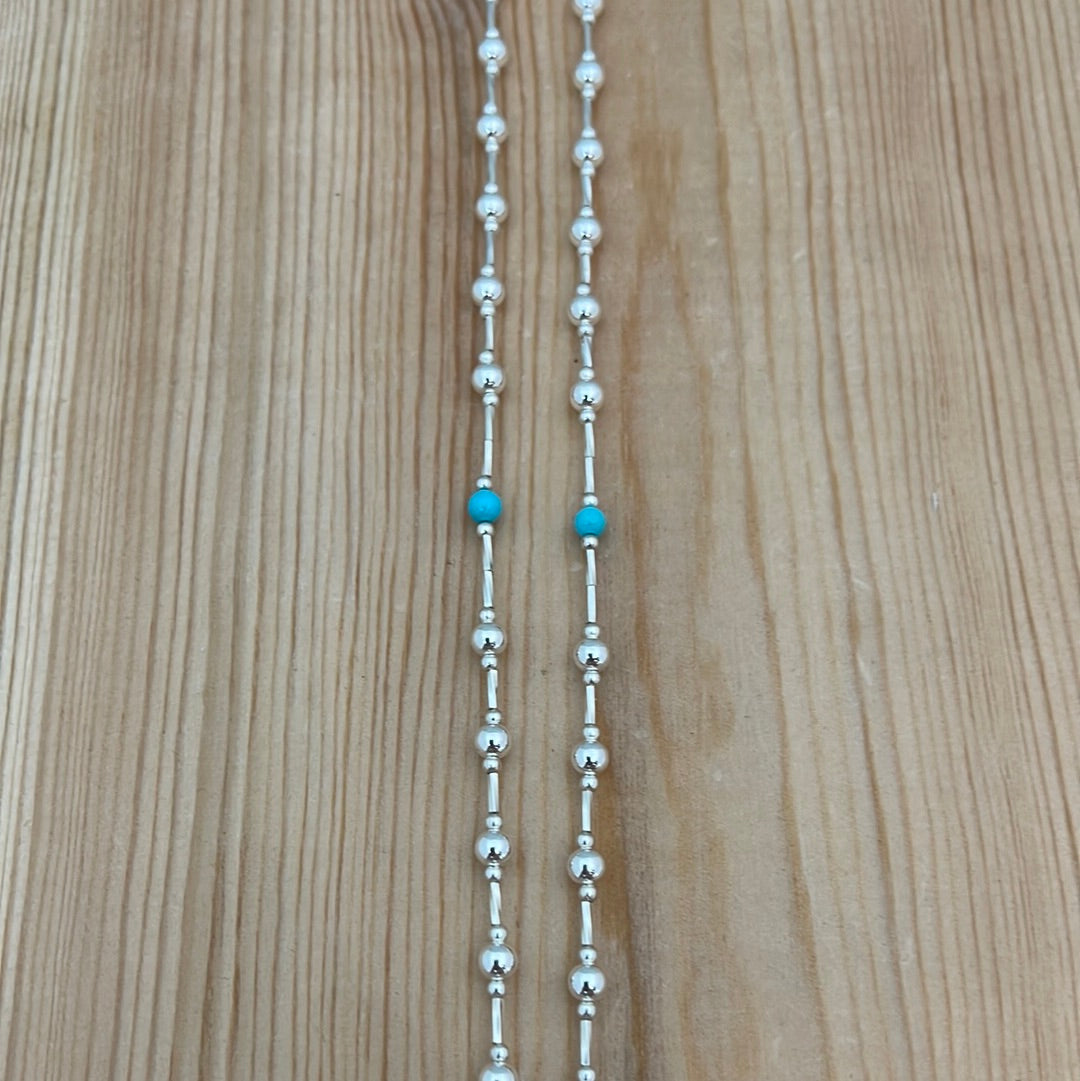 Sleeping Beauty Turquoise and Silver Rosary Necklace
