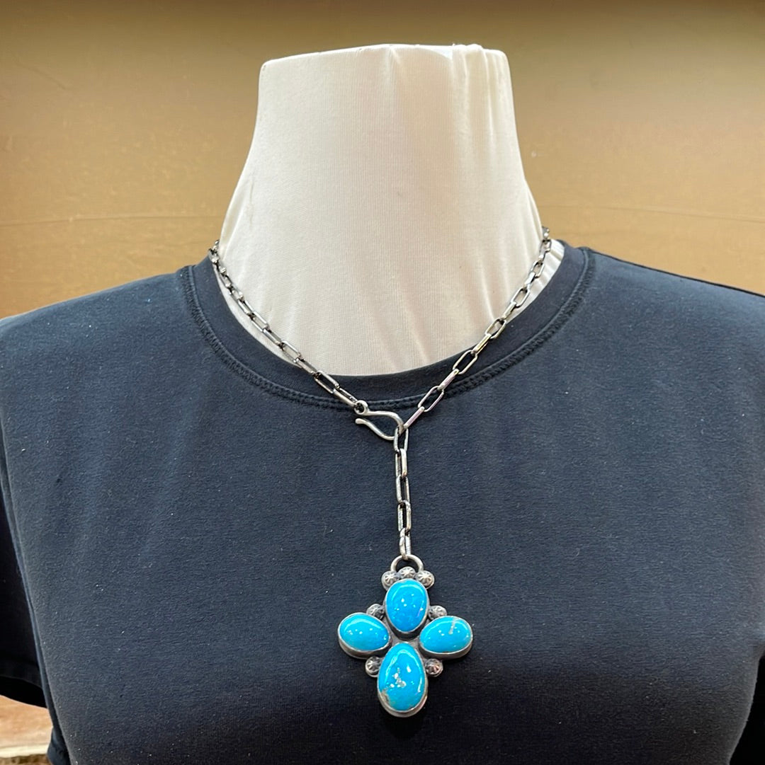 White Water Turquoise Lariat Style 20” Necklace