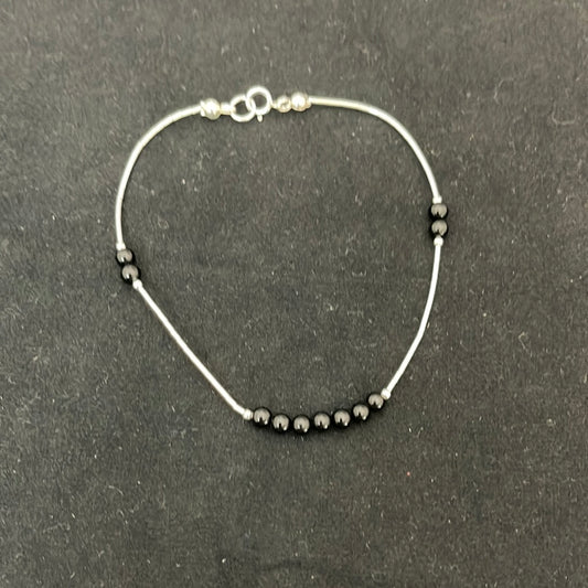9” Liquid Silver Anklet with Black Onyx