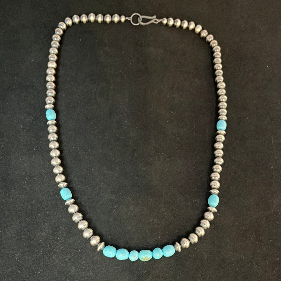 8mm Navajo Pearls with Sleeping Beauty Turquoise 26" Necklace