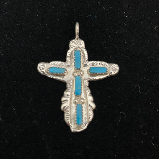 Sleeping Beauty Zuni Needlepoint Turquoise Cross Pendant