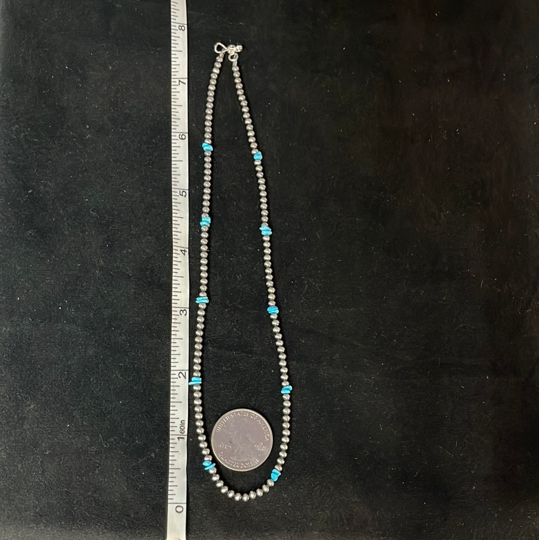 3mm Navajo Pearl with Sleeping Beauty Turquoise 16" Necklace