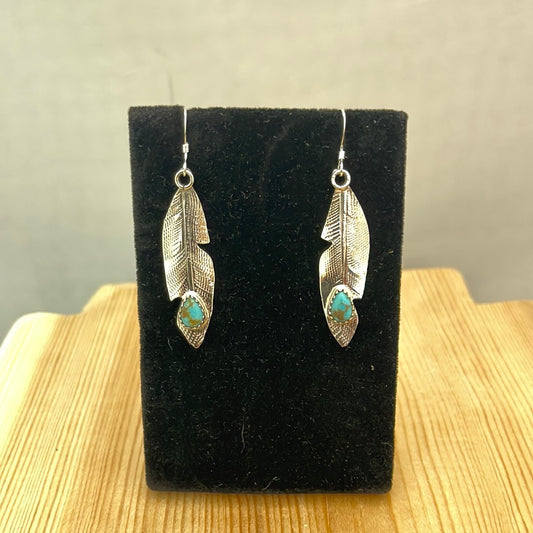 Kingman Turquoise on Feather Hook Earrings