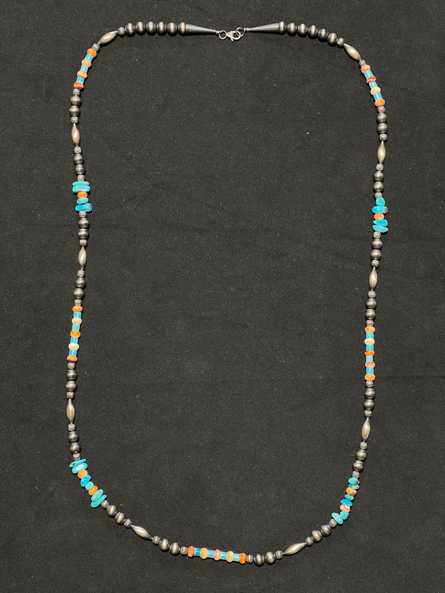 Vintage 7mm Navajo Pearl with Turquoise & Spiny Oyster 34" Necklace