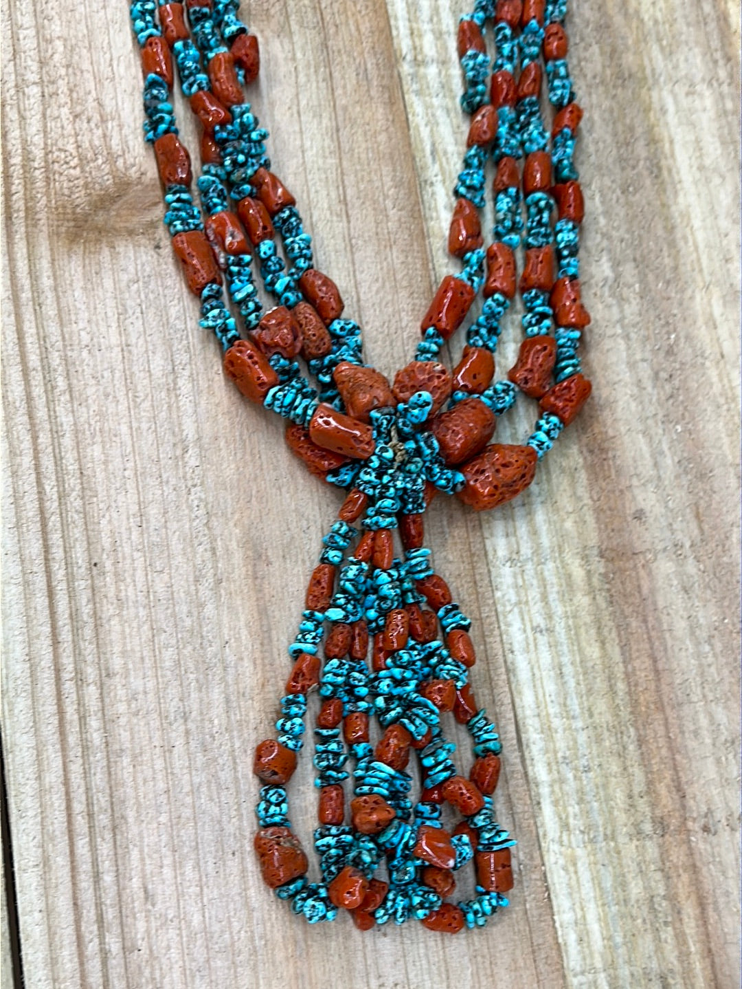 Vintage 4 Strand Turquoise & Coral Santo Domingo Necklace with Jacla