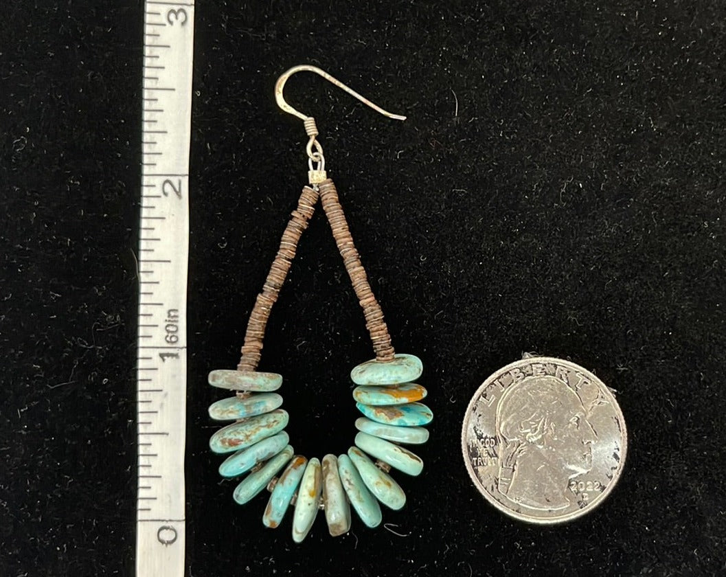 Kingman Turquoise with Pin Shell Dangle Earrings