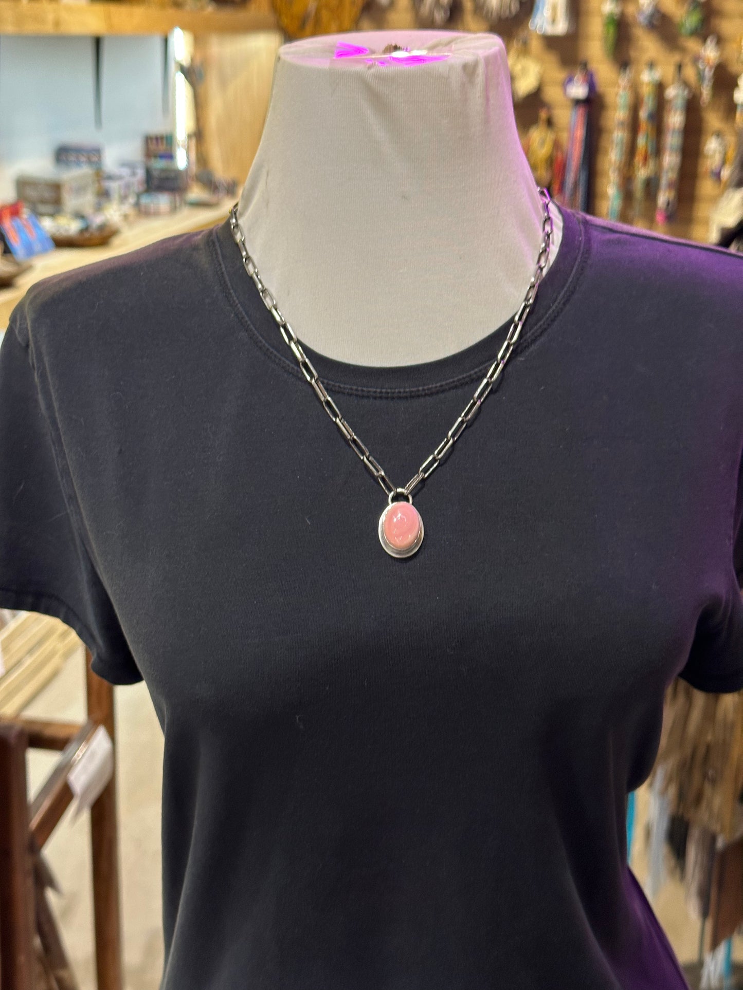 Pink Conch Shell on Paper Clip Chain Necklace