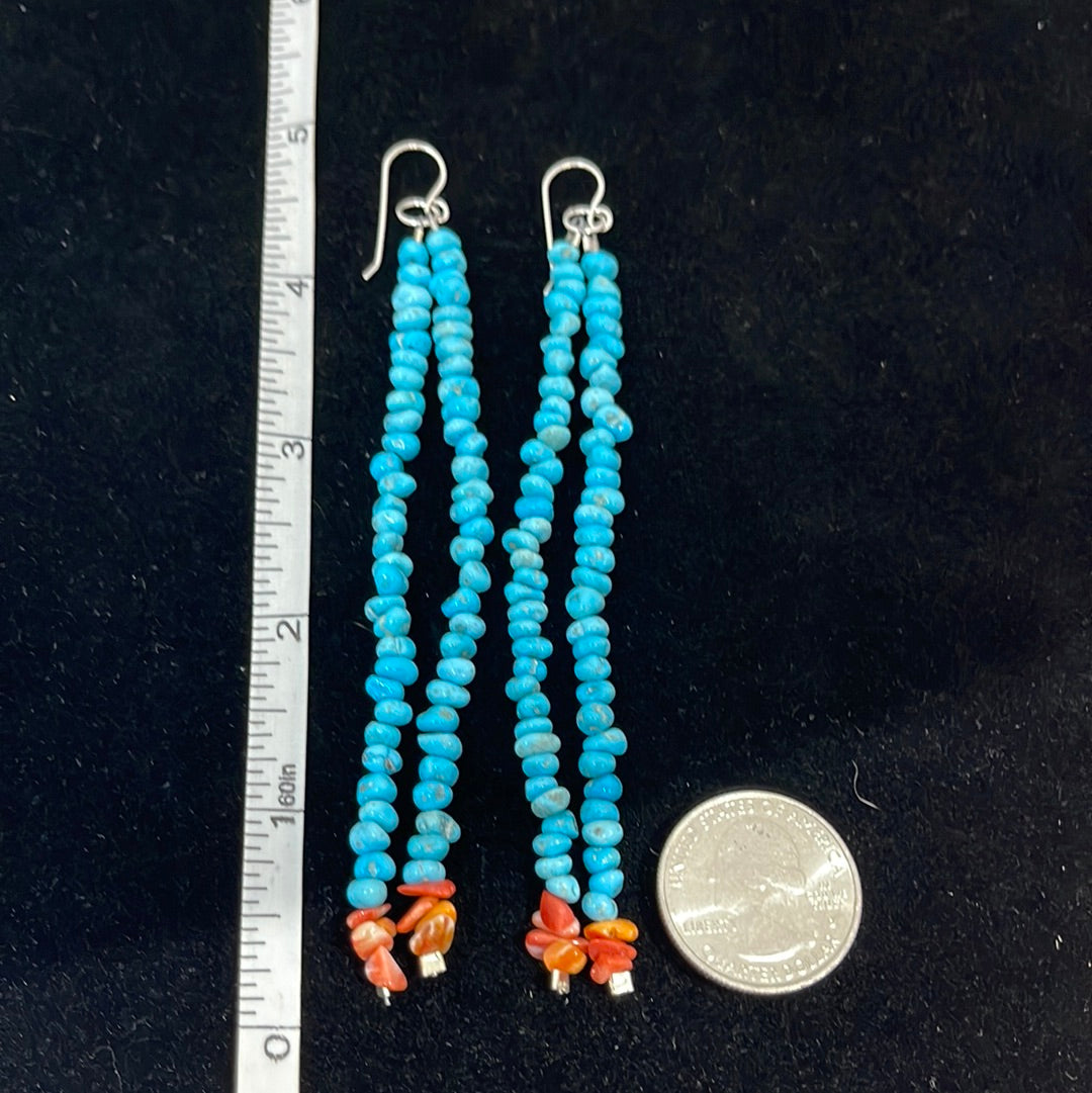 Sleeping Beauty Turquoise and Spiny Oyster Chip Hook Earrings
