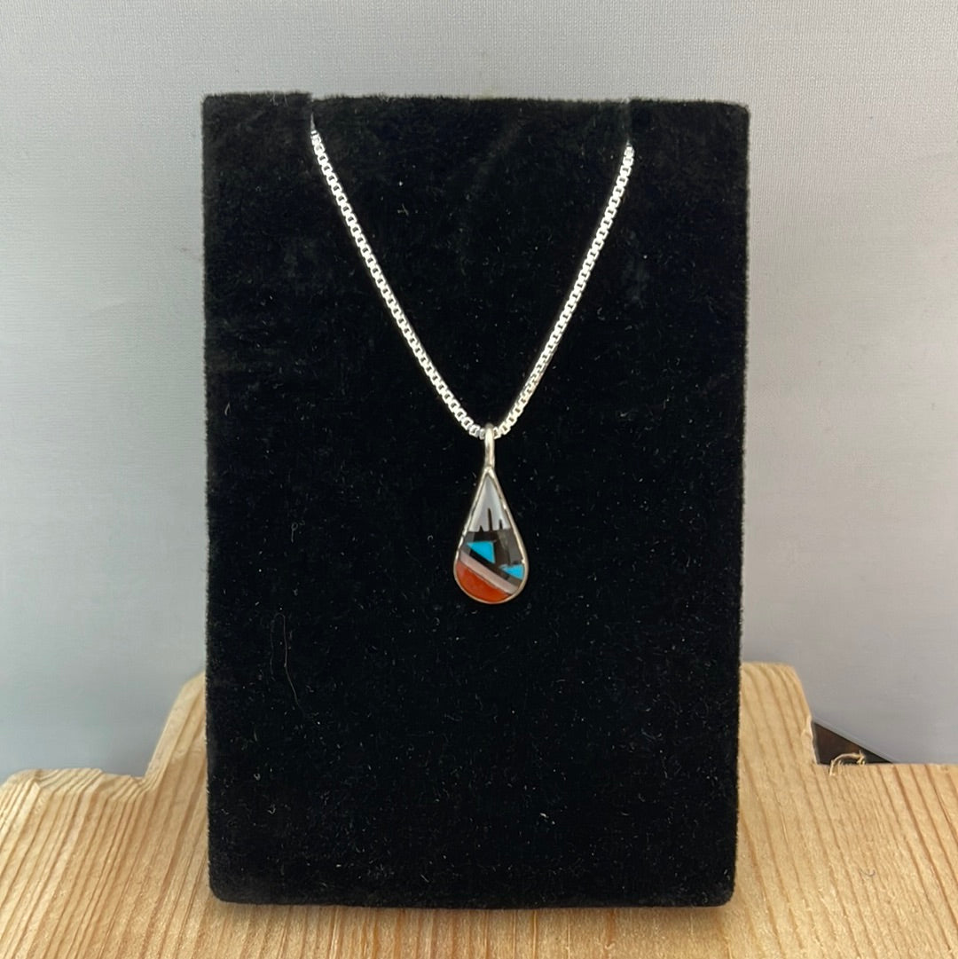 Teardrop Inlay Pendant with Silver 16-Inch Silver Necklace
