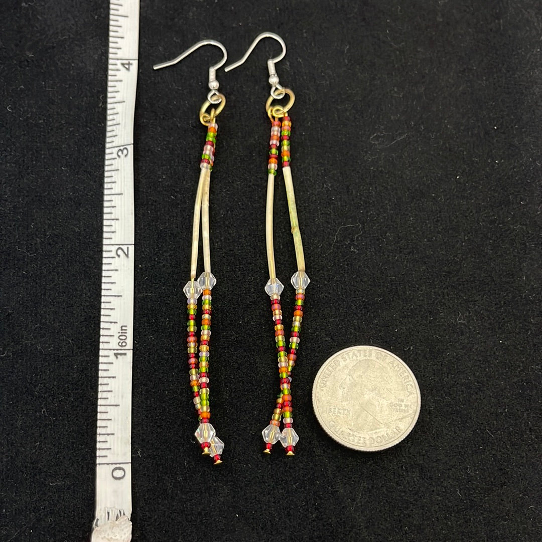 Porcupine Quill & Seed Beads on Hook Earrings