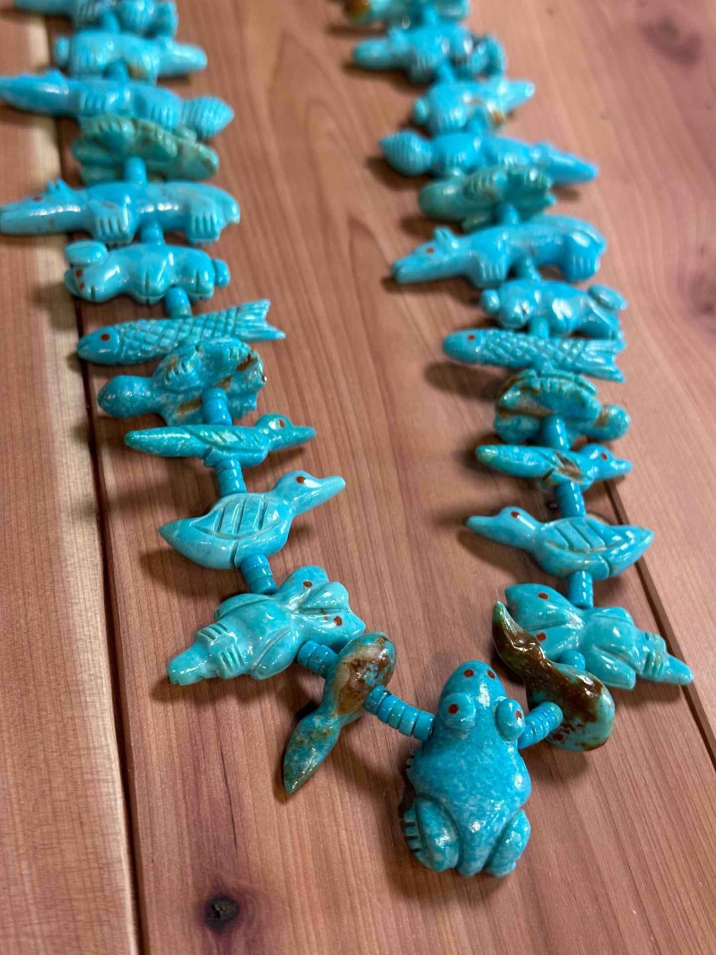 Vintage Blue Turquoise Hand Carved Fetish Necklace by Peter & Dinah Gasper