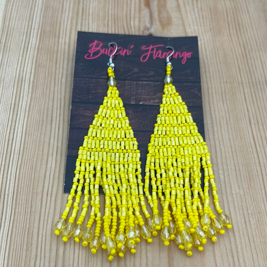 Seed and Small Bar Bead Hook Earrings - Yellow