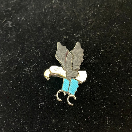 Mother of Pearl, Black Jet, and Sleeping Beauty Turquoise Inlay Eagle in Pin/Pendant