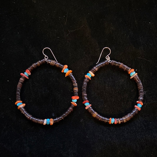 Spiny Oyster and Turquoise Hoop Earrings