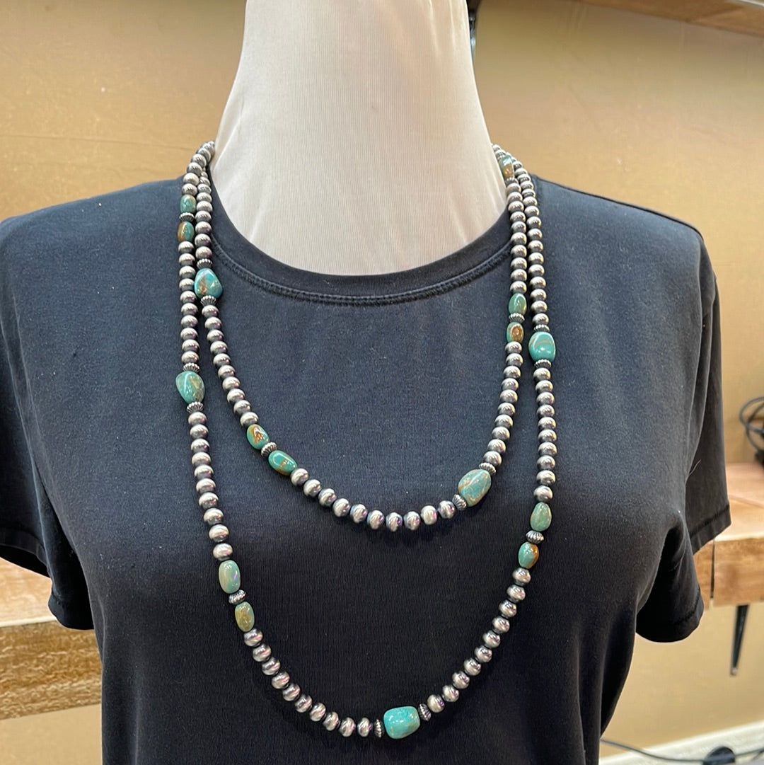 7mm Navajo Pearls with Royston Turquoise 60" Necklace