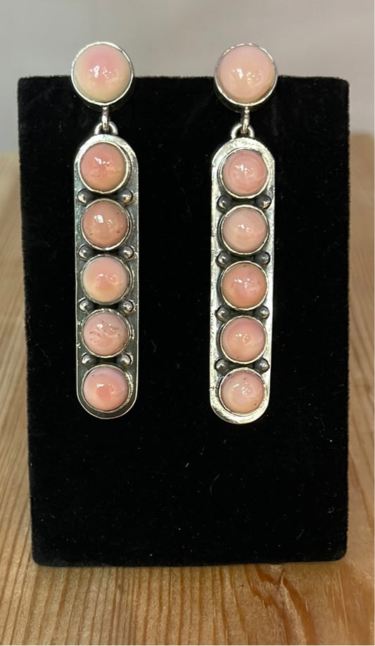 Pink Conch Post Dangle Bar Earrings