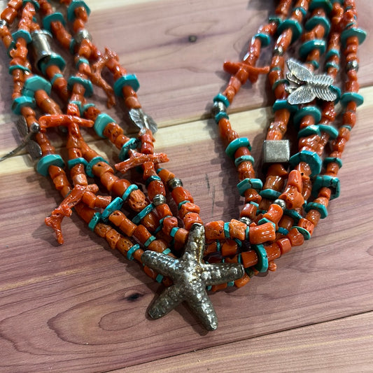 Vintage Coral and Turquoise Starfish Necklace