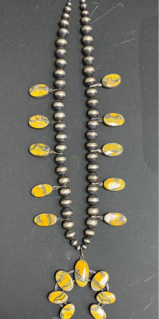 Native American made bumblebee jasper squash blossom by Chimney Butte