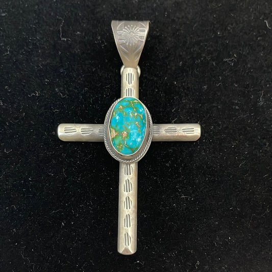 Sonoran Gold Turquoise Oval Cabochon on Cross Pendant