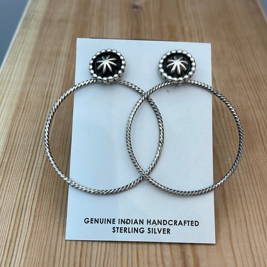 Silver Concho with Rope Hoop Post Earrings