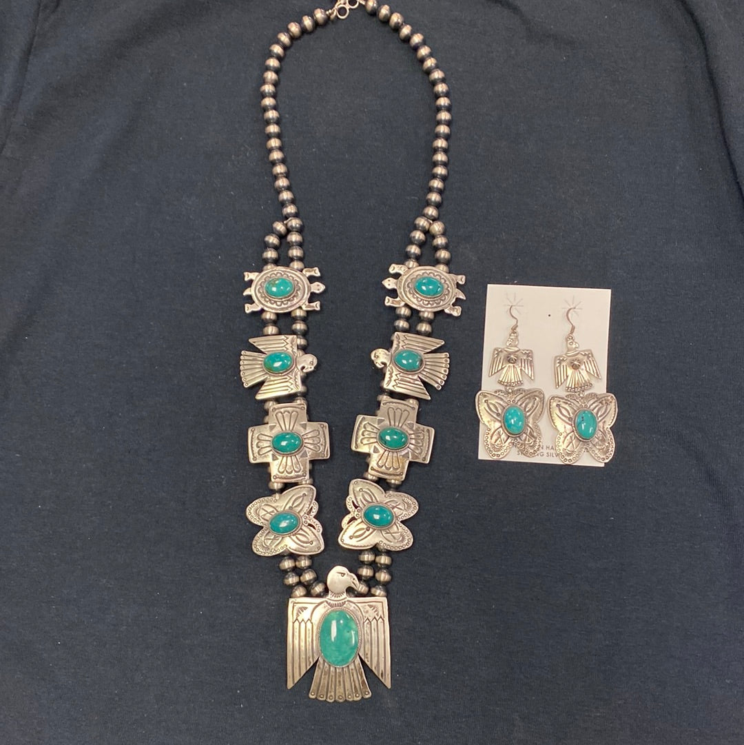 Native American made necklace and earring set by L. James