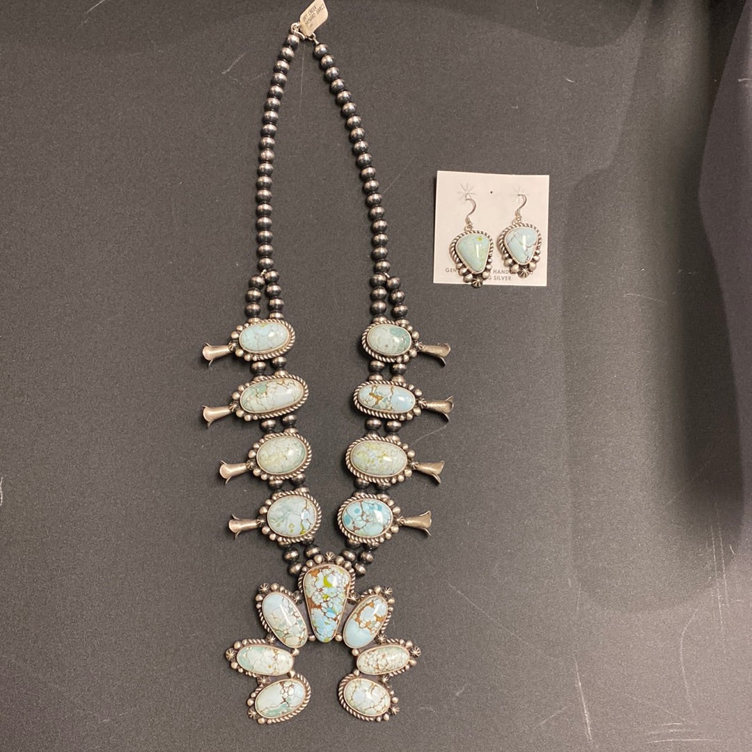 LOT 1 8/30 Native American made squash blossom by Maynard Garcia with Dry Creek turquoise