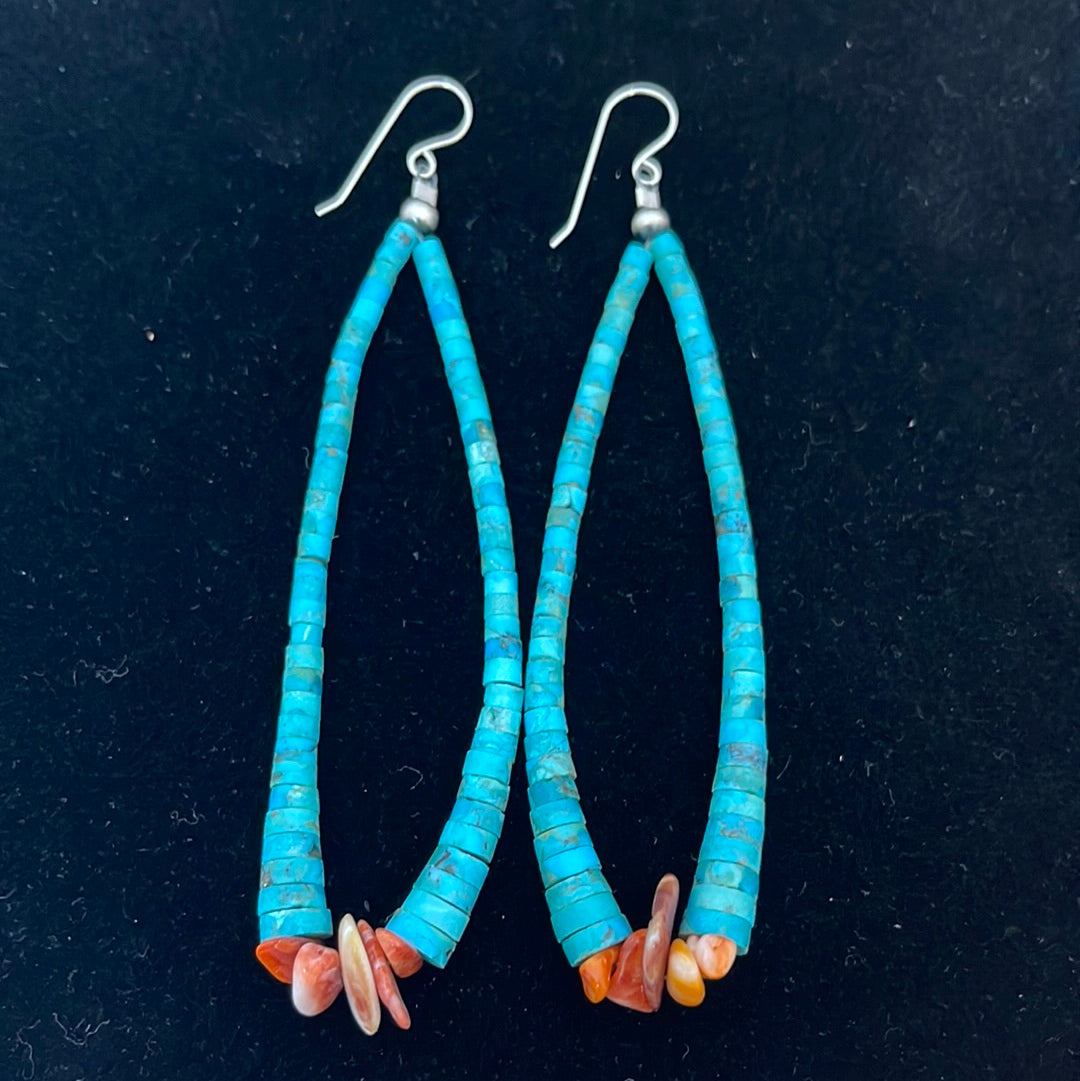 LOT 47 5/31 Kingman Turquoise Heishi Bead with Spiny Oyster Earrings