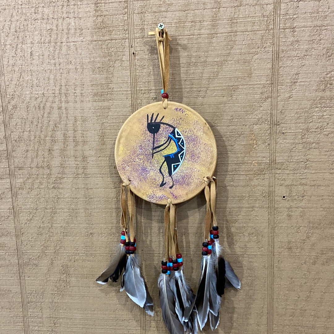 Hand painted leather shield dream catcher 6"