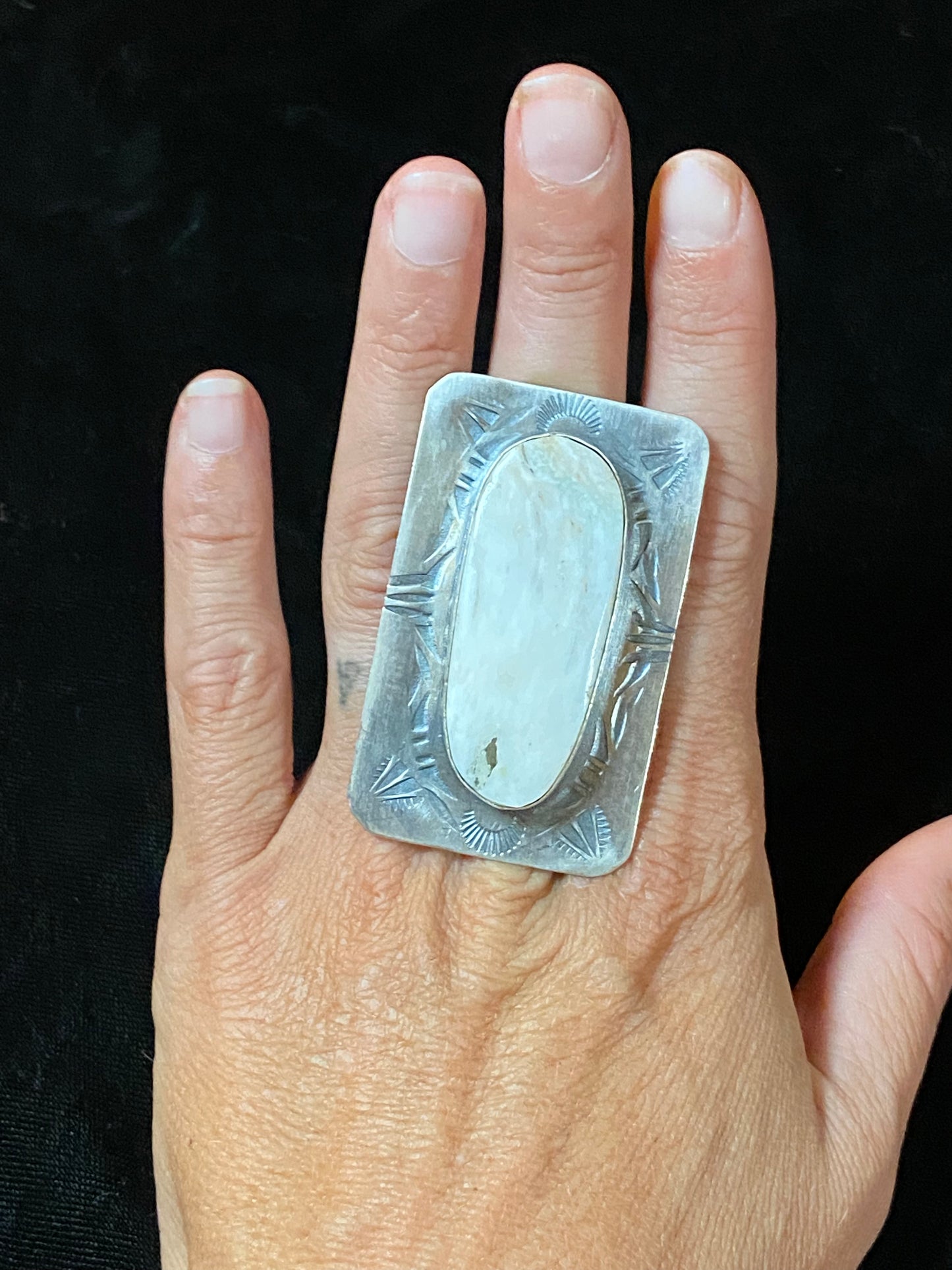 Adjustable White Buffalo and Sterling Silver Ring