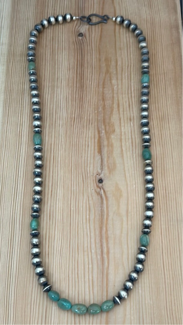 8mm Navajo Pearls with Royston Turquoise 26" Necklace
