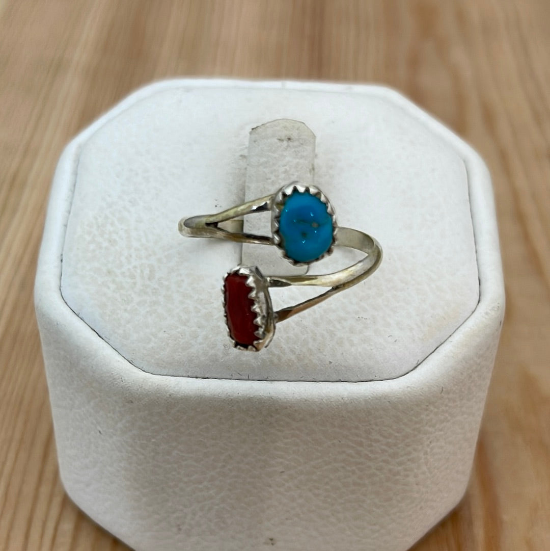 Sleeping Beauty Turquoise & Coral Adjustable Ring